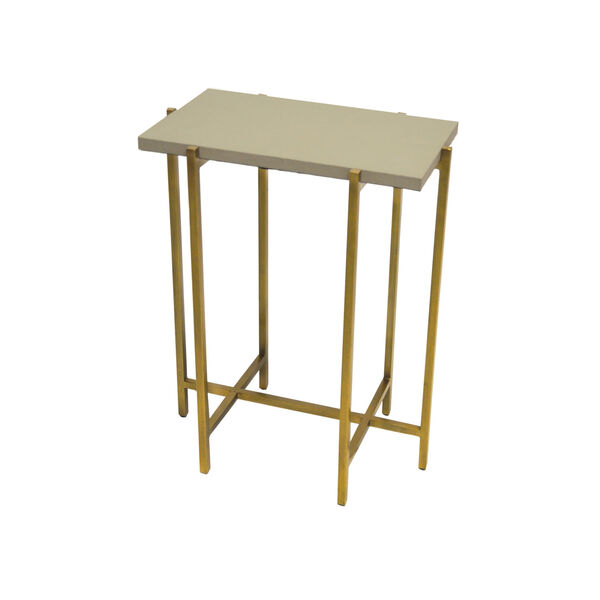 Antique Brass and Gray Faux Shagreen Side Table, image 3